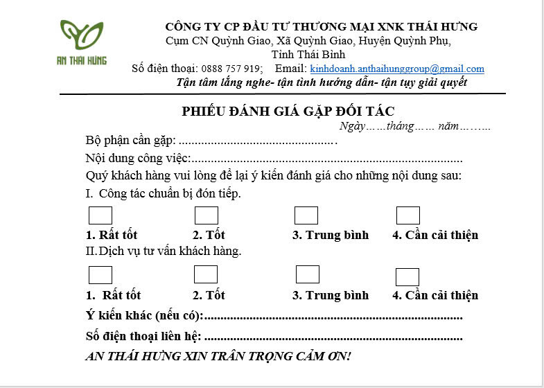 Phiếu Đánh Giá Gặp Đối Tác